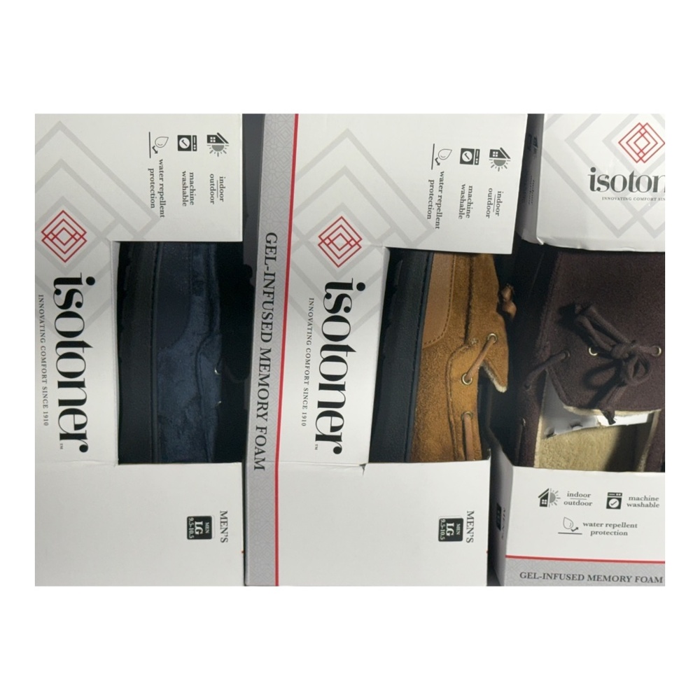 Isotoner Men's Memory Foam Indoor/outdoor waterproof Moccasin Slippers Variety‎ - Picture 13 of 16